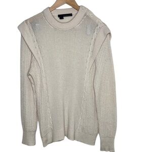 360 Cashmere Cream Knit Ruffle Long Sleeve Sweater Women Size L BLEMISH